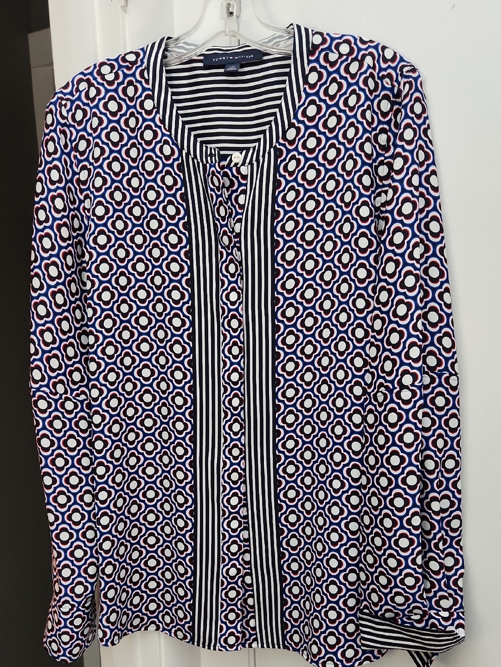 Tommy Hilfiger Navy, White & Red Geometric Print Women's Top